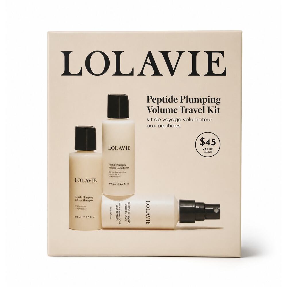 New LolaVie Peptide Plumping Volume Travel Set Hair Shampoo Conditioner Spray